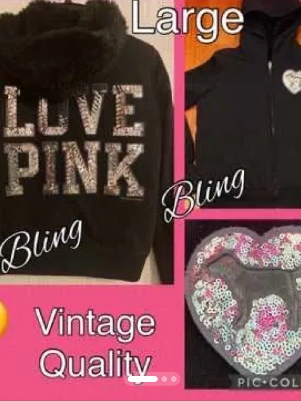 PINK Victoria's Secret Black 'Love PINK' Sequin Hoodie